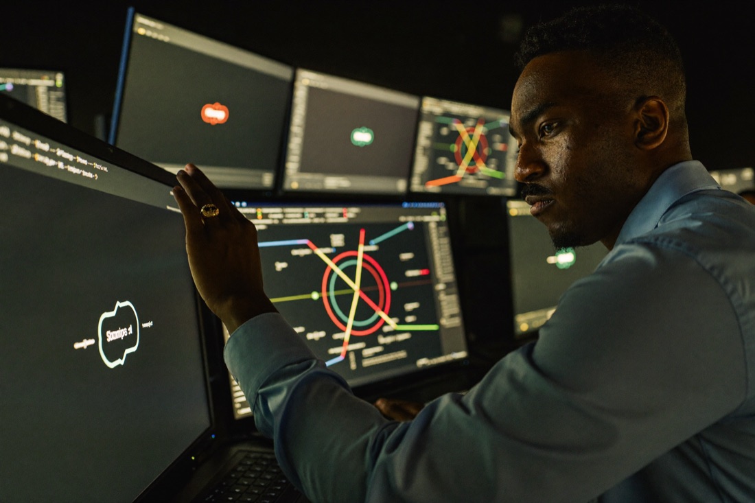 Analyst working in a security operations room