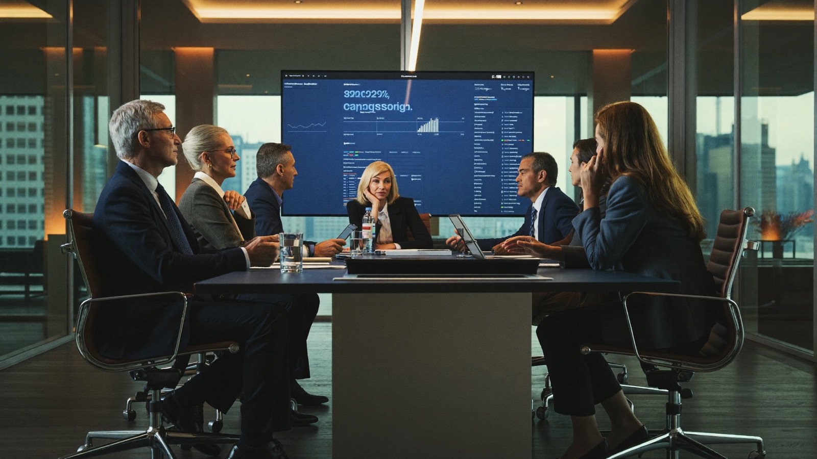 A leadership team in discussion during a scoping session